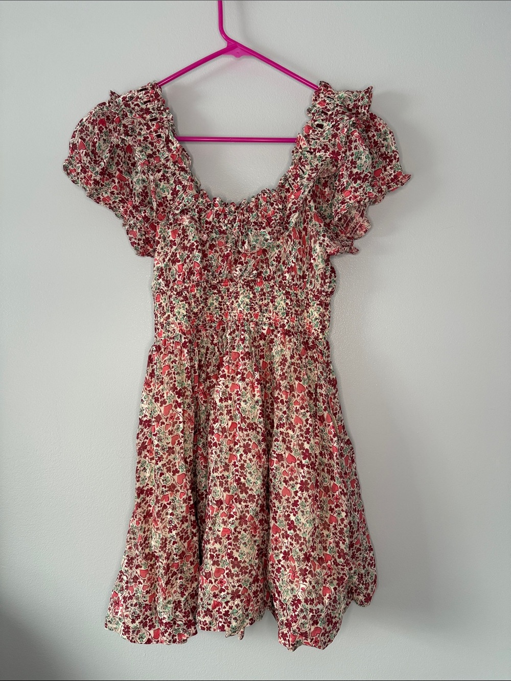 Free People Cream and Red Floral Ruffle Mini Dress - Picture 4 of 5